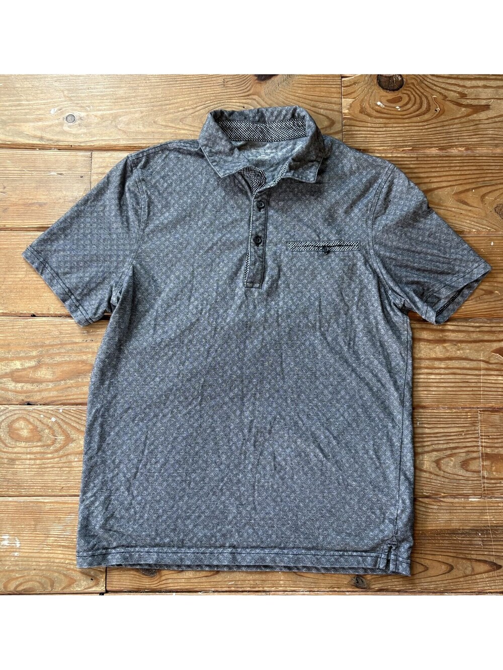 Saks Fifth Avenue Men's Gray Geometric Print Polo Shirt Size M